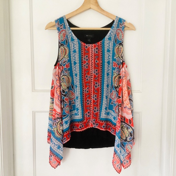 AB Studio Bandana Handkerchief Top Paisley Layered Red White Blue M Cowgirl Boho - Picture 2 of 9